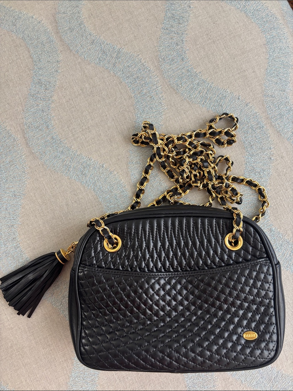 Bally Black Quilted Leather Crossbody with Gold Chain & Tassel